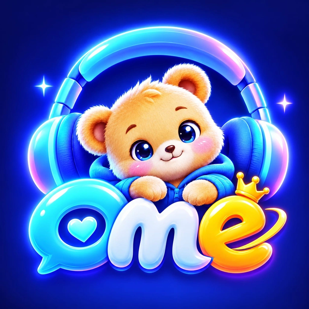 Ome logo: a smiling teddy bear with bright headphones above the letters Ome